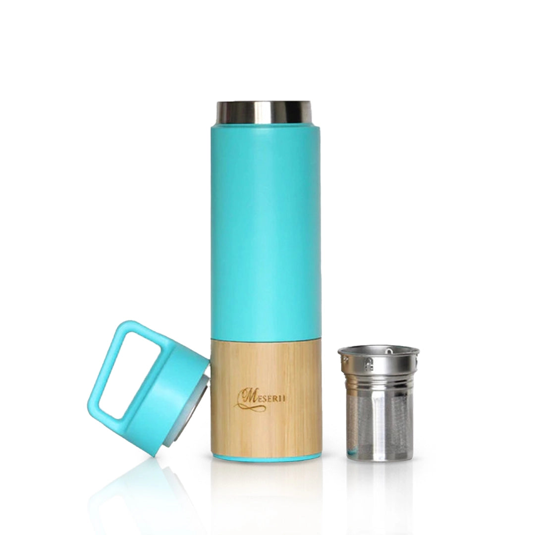 500ml blue bamboo-stainless flask, hand-wash recommended for eco-conscious hydration
