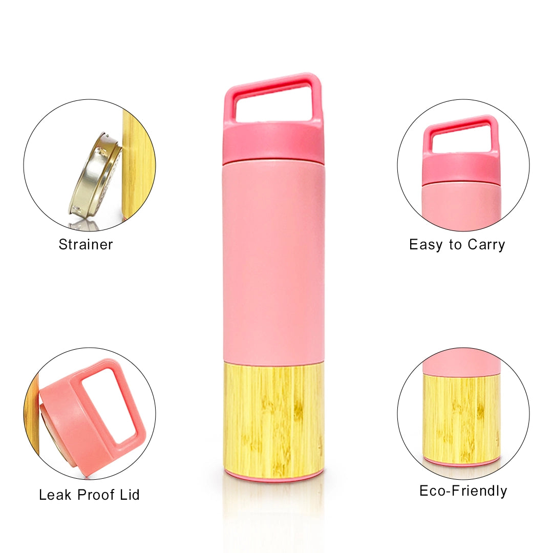 Durable 500ml pink bamboo flask, eco-friendly hydration solution - meserii.com