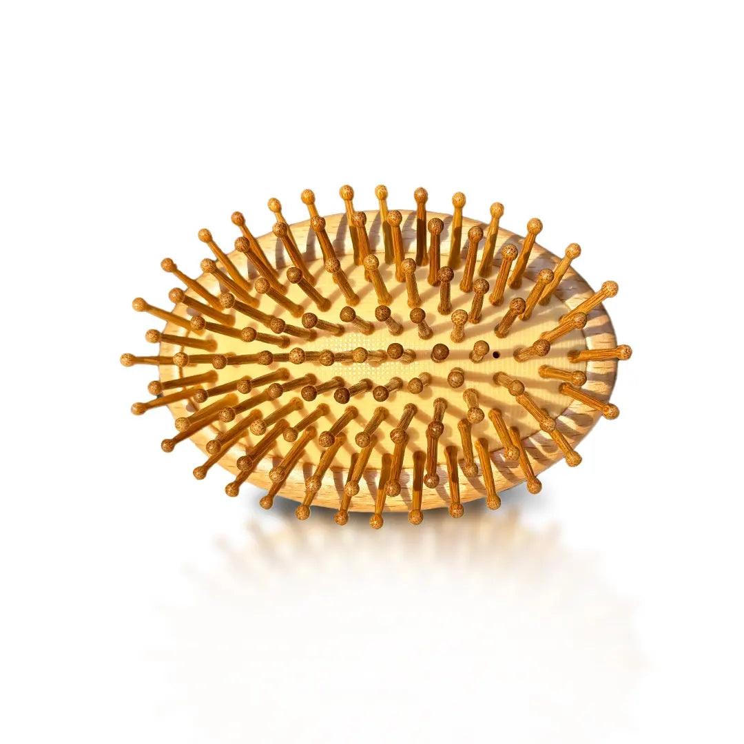 Eco-friendly bamboo hairbrush for all hair types, with detangle tail comb