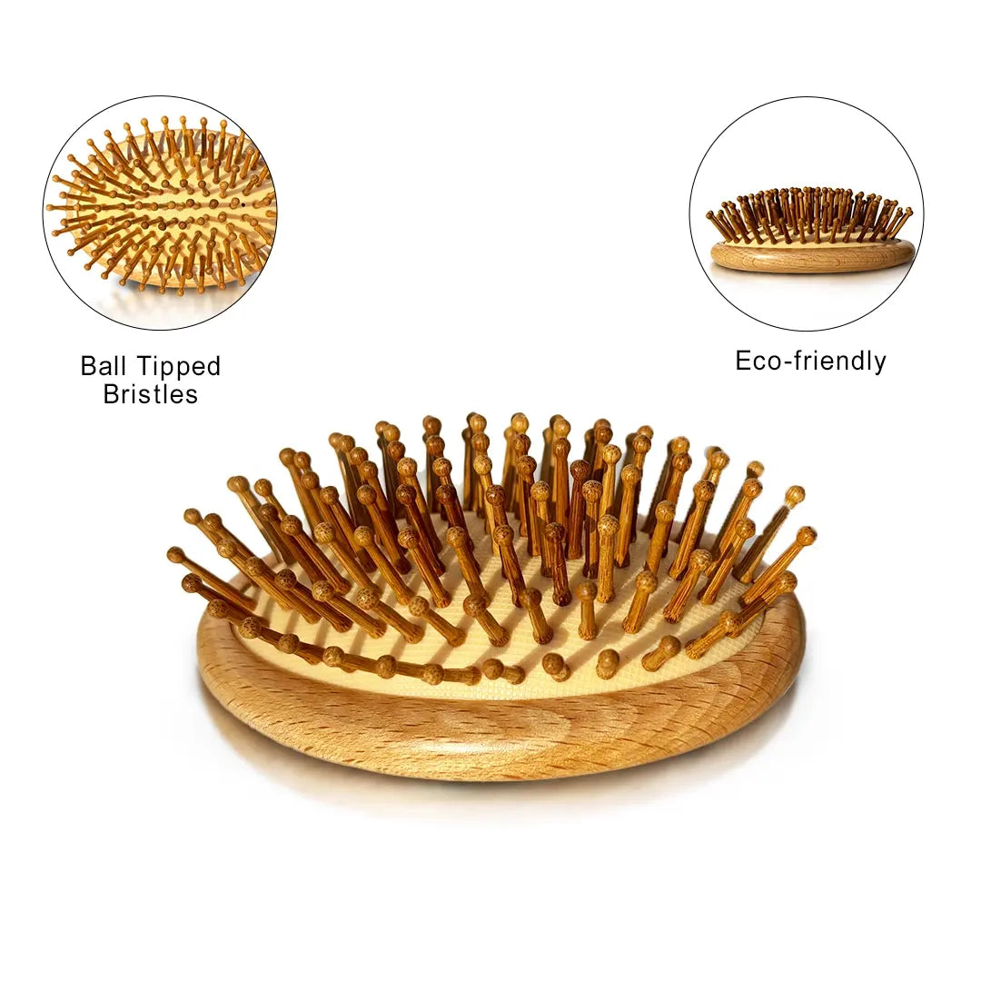 Handcrafted beige bamboo hair brush for daily grooming - meserii.com