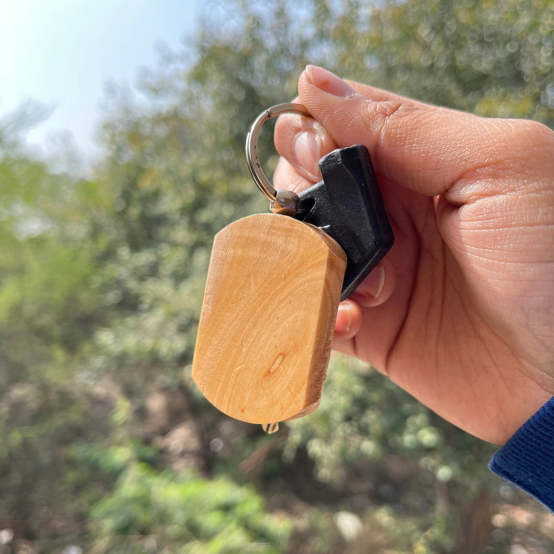 Elegant bamboo keychain, stainless steel detailing
