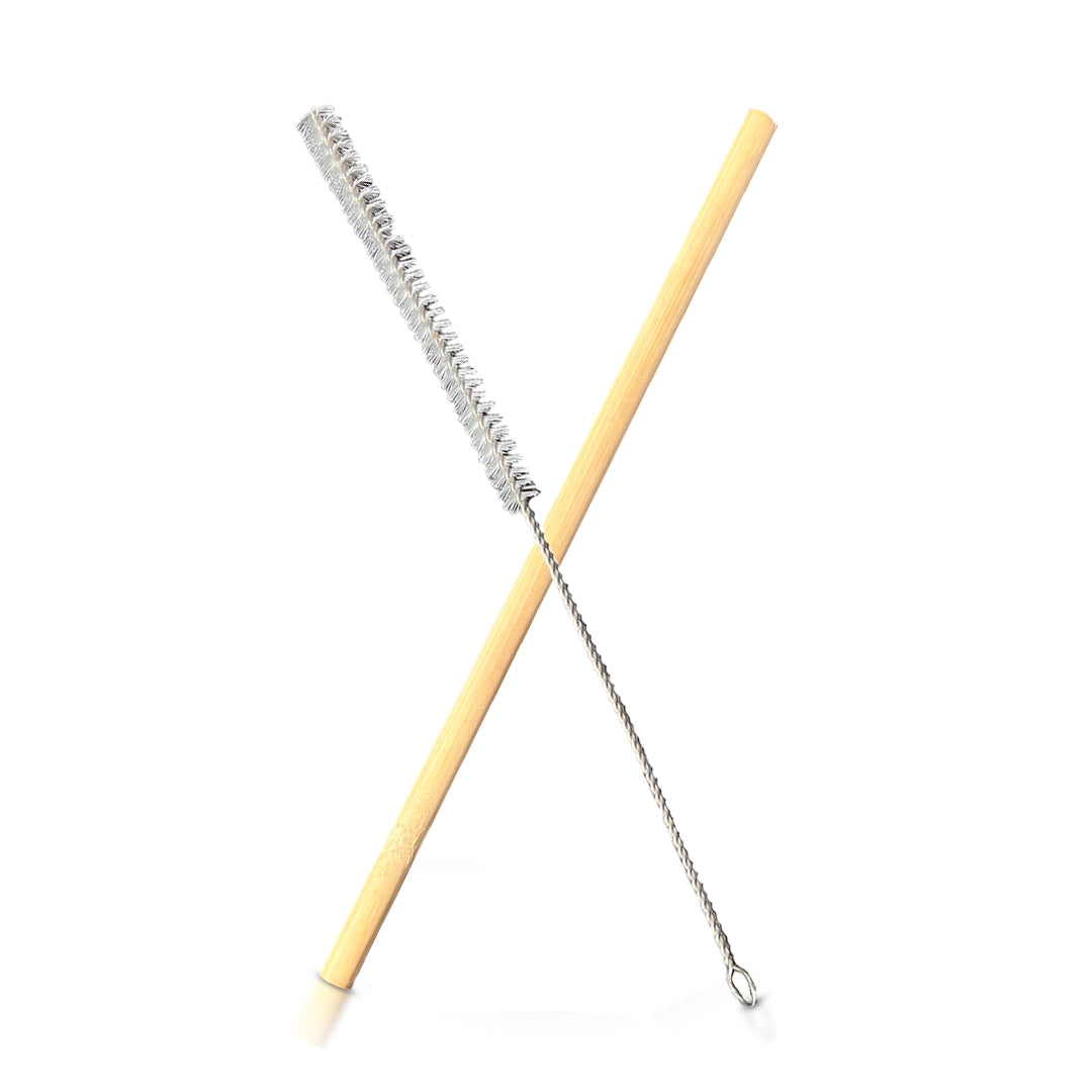 Reusable bamboo drinking straws with cleaning brush, pack of 2