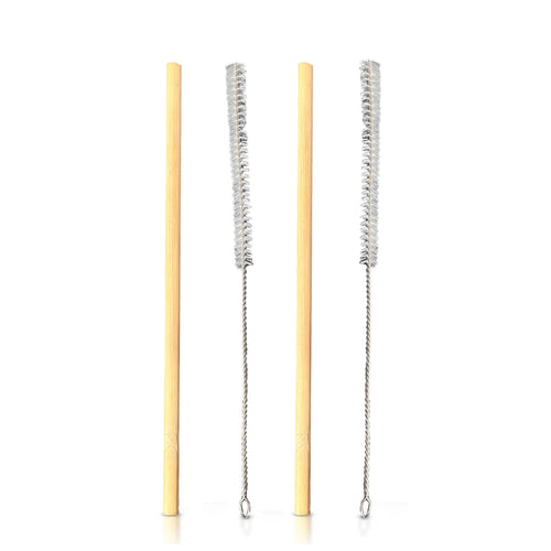 Eco-friendly 21cm beige bamboo straws with stainless steel cleaner