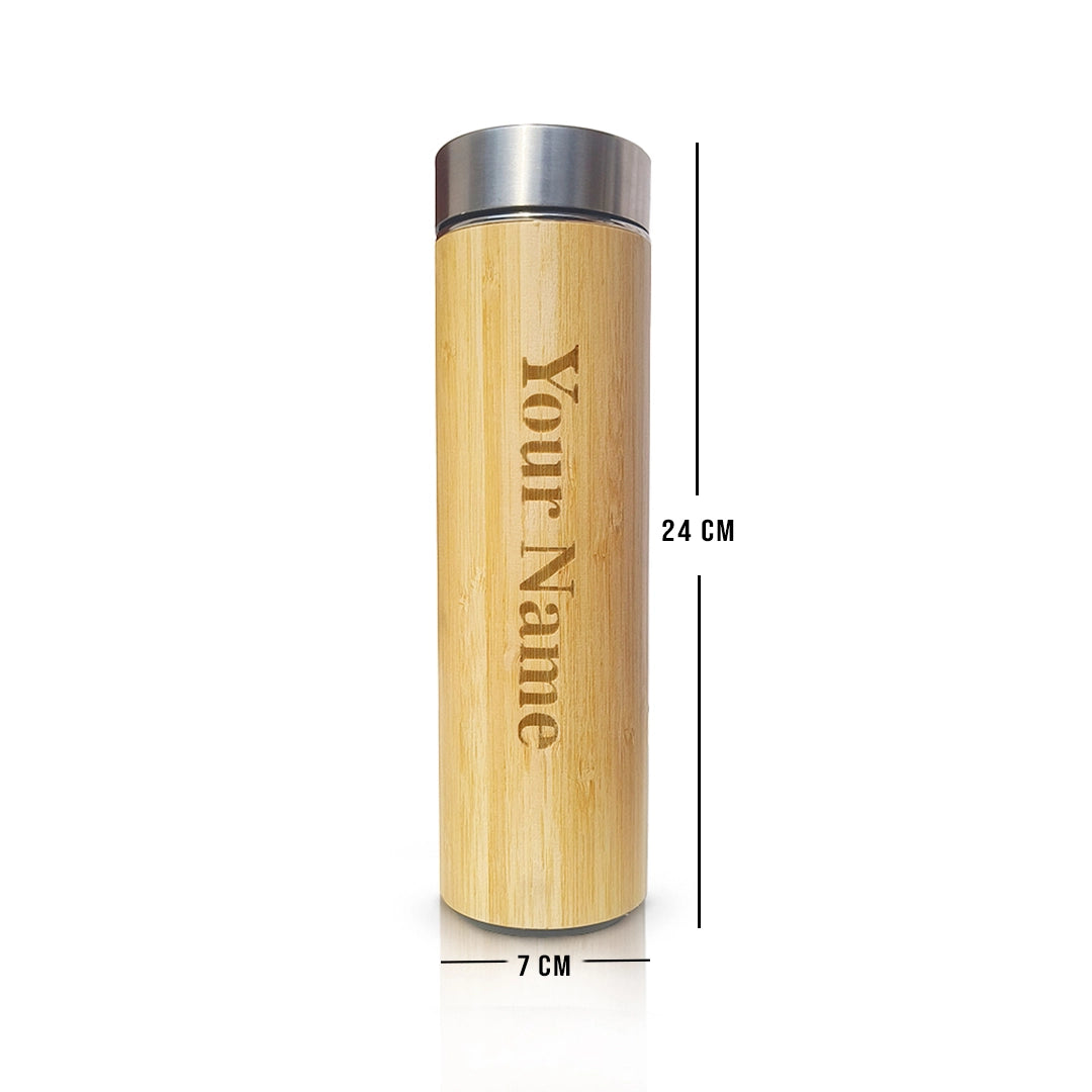 Eco-chic personalized bamboo bottle, 500ml, maintains beverage temperature for hours