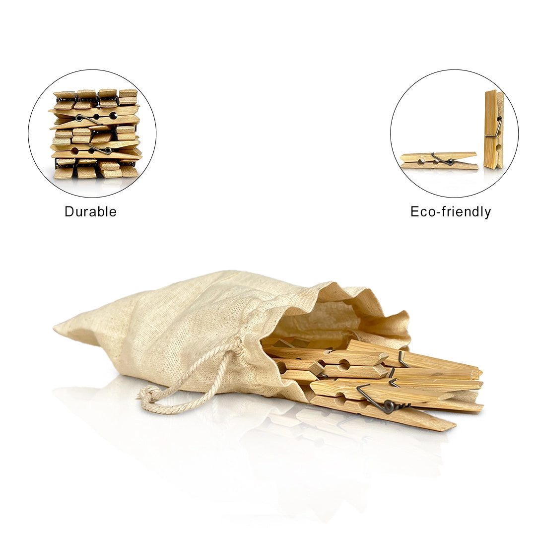 Biodegradable bamboo clothes pegs in a pack of 20 - meserii.com