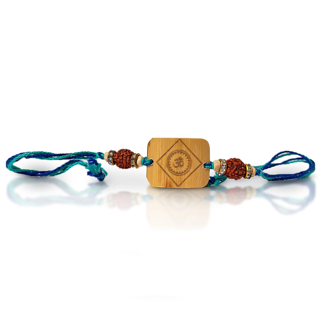 Eco-friendly bamboo Rakhi with blue accent