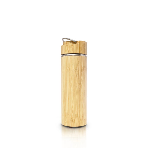 Eco-friendly 450ml bamboo thermos, keeps drinks hot 12h, cold 24h, beige