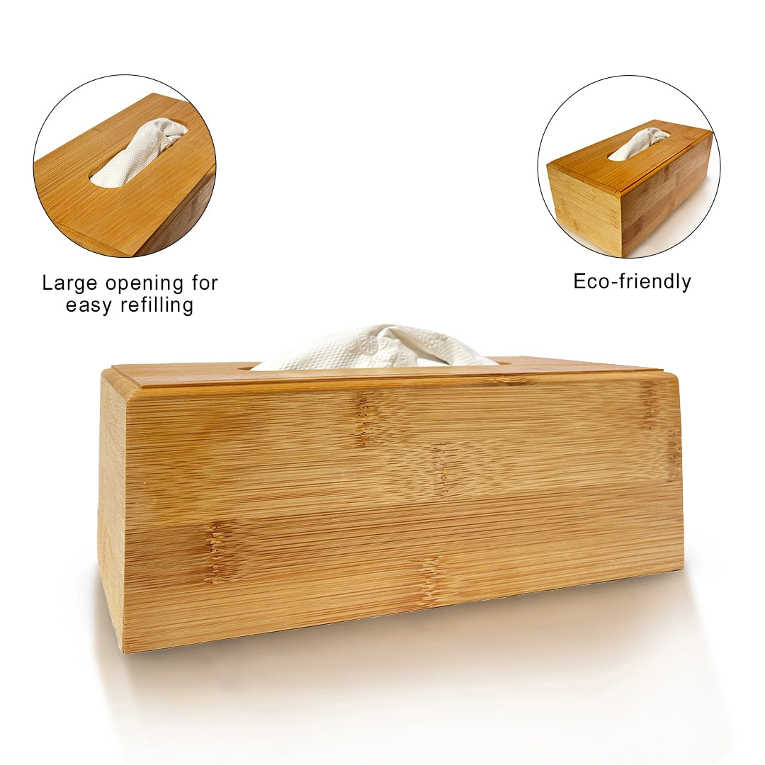 Beige bamboo tissue holder with slide-out drawer - meserii.com