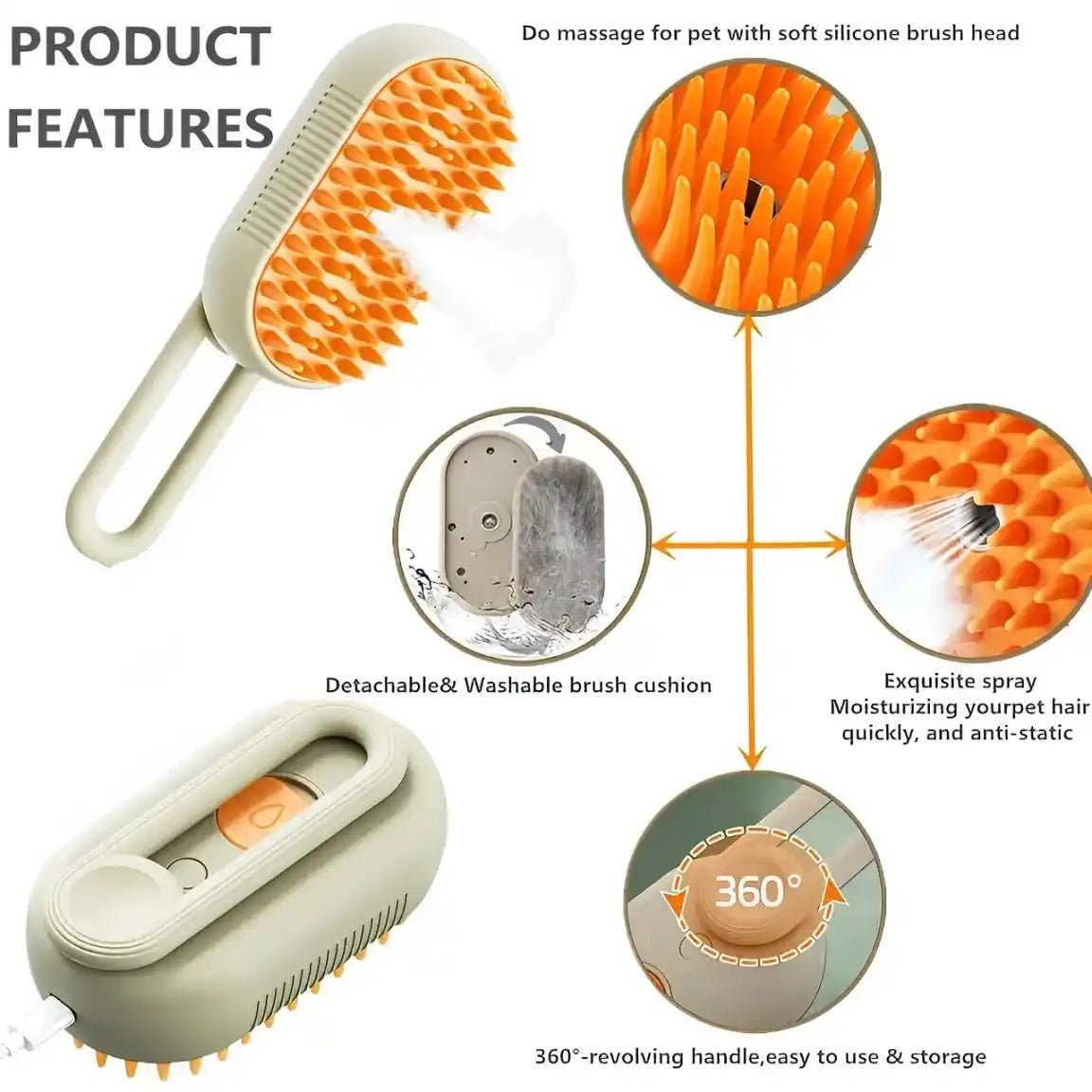 3 in 1 Pet Hair Steam Brush - Meserii