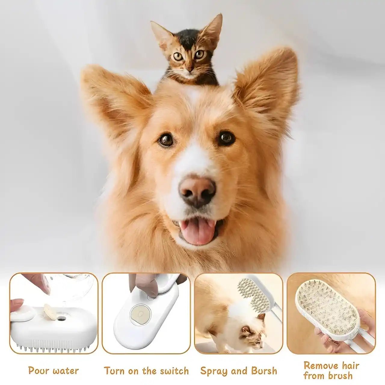 3 in 1 Pet Hair Steam Brush - Meserii