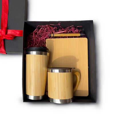 Bamboo-crafted 4-piece sustainable gift collection in a sleek black box