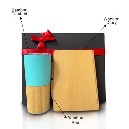 Bamboo drinkware and wooden diary combo gift